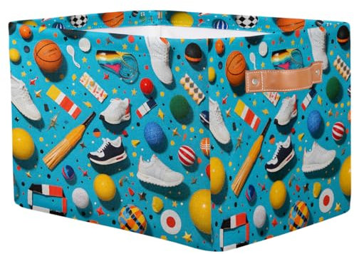Mexpekil Storage Baskets Colorful Sports Equipment Toy Basket with Handles Foldable Fabric Storage Boxes for Shelves Home Office, 38x28x24cm
