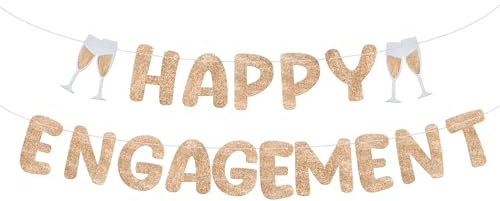 Glitzerndes „Happy Engagement“ Banner Gold Glitzer Zur Verlobung Deko Verlobungs Party Dekoration Banners Dekor Engaged Banner Für Engagement Party (Champagnergold)