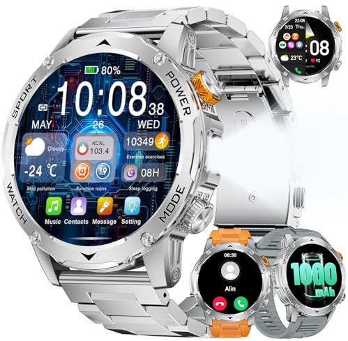 LIGE Smartwatch Herren mit 1000 mAh Akku, 1,75” HD AMOLED Smart Watch mit Telefonfunktion/110+Sportmodi Fitnessuhr/Schlafüberwachung, Android iOS Schrittzähleruhr Wasserdicht IP68 (3 Riemen)