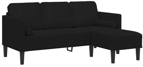 vidaXL Modernes schwarzes Sofa fürs Wohnzimmer 3-Sitzer langlebiger Stoff fleckenresistent minimalistischer Stil ideal für drinnen Stabiler Holzrahmen Bequeme Möbel