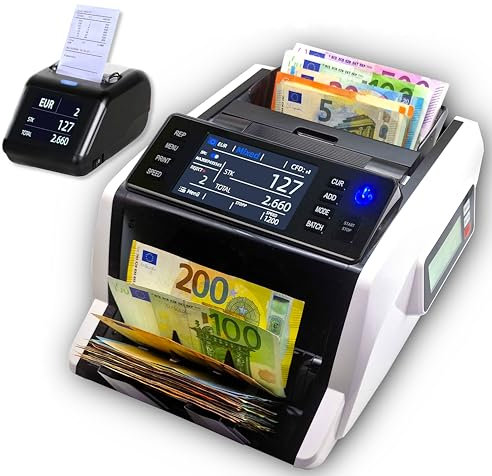 BEITZ BS-910 | Geldzälmaschine | Wertzähler | Banknotenzähler | Geldzähler | Falschgelderkennung | Geldzählmaschine Scheine | Gemischte & unsortierte Banknoten Zähler | (BS-910 + BS-P30 Thermodrucker)