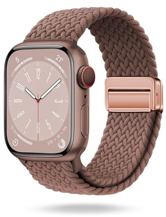 ONEFLOW Casual Loop Kompatibel mit Apple Watch 8 (45mm) Geflochtenes Armband Elastisch, Textil iWatch Armbänder Damen Herren, Sport Nylon Stoff Band Verschluss Magnetisch, Latte