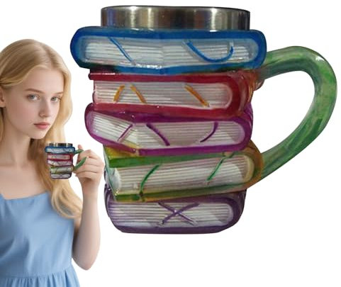 Painted Book Mug, Lackierter Buchbecher, Buntglas Bücher Kaffeetasse, Neuheit Lesen Kaffeetasse, 3D Gestapelte Bücher Neuheit Kaffeebecher BücherStack Geformte Kaffeetassen Für Kalt Und Heißgetränke