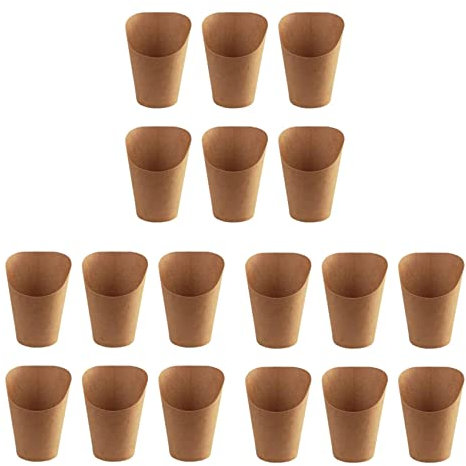 KEALLANS - Portavasos de papel Kraft desechables para papas fritas, chips, 300 ml, 300 ml, color marrón
