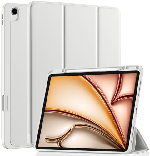 Vobafe Hülle für iPad Air 13 Zoll M3 2025 / M2 2024 mit Stifthalter, Dreifaltiger Ständer-Schutzcover, TPU Flexible Rückseite, Auto Wachen/Schlafen, Hellgrau
