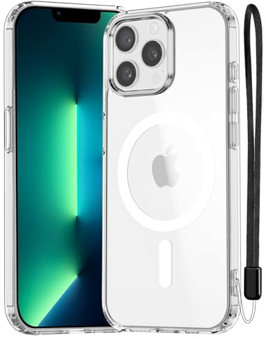 NEW'C für iPhone 13 Pro Hülle Case kompatibel mit MagSafe - Transparent | Hülle + abnehmbares Band, 6,1 Zoll, Handyhülle, Dünn, Stoßfest