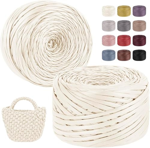 Fettuccia per Borse a Uncinetto, 2x200g/2x90m Aspetto Similpelle Filato Grosso in Poliestere Cordino per Borse Uncinetto, Filati per Borse Cestini Fai da Te Decorazioni