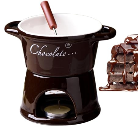 Aakluk Schokoladenfondue Set | Tragbares Keramik-Schokoladen-Hot-Pot-Becher-Set Mit Gabeln | Multifunktions Schokofondue Tasse Für Schokolade Käse Fondue Familienessen Nachtisch