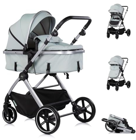 Chipolino Kombikinderwagen Pearl 2 in 1 umbaubar Rucksack Fußsack Korb Federung grün