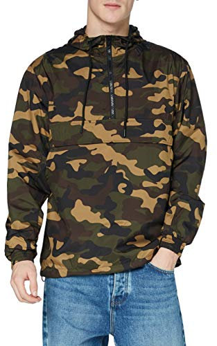 Urban Classics Veste coupe-vent pour homme avec fermeture éclair, poche poitrine et poche kangourou – Couleur camouflage bois, taille S