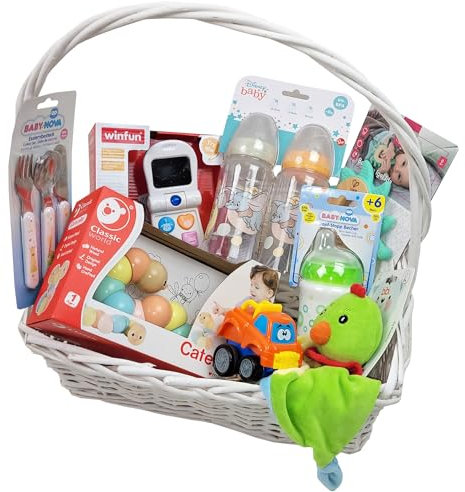 Geschenkkorb Welcome Baby Geschenk Unisex zur Geburt oder Taufe (Groß)