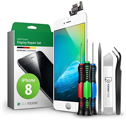 GIGA Fixxoo compatible with iPhone 8 Screen Replacement Complete Kit White LCD; with TouchScreen, Retina Display Glass, Camera & Proximity Sensor - Easy Repair Guided Installation DIY