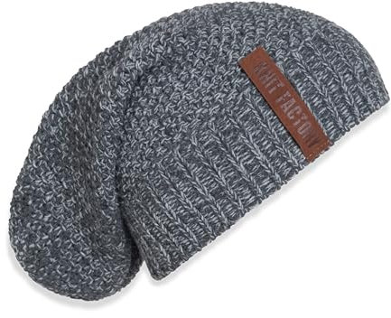 KNIT FACTORY - Coco Mütze - Strickmütze für Damen und Herren - Slouch Beanie - Wintermütze mit Wolle - Hochwertige Qualität - Anthrazit/Grau
