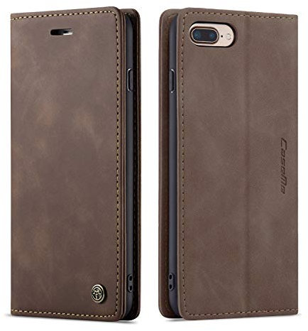QLTYPRI Case for iPhone 7 Plus 8 Plus, Vintage PU Leather Wallet Case with Card Slot, Kickstand, Magnetic Closure, Shockproof Flip Folio Case Cover - Coffee Brown