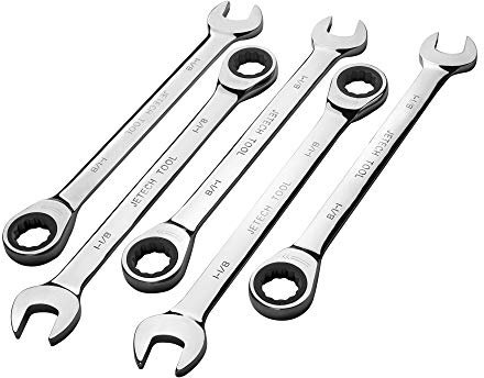 Jetech 3,8 cm Ratschenringschlüssel (5 Stück) – metrischer Cr-V-Stahl-Zahnradschlüssel in Industriequalität in polierter Chromoberfläche
