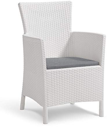 Allibert by Keter Gartensessel Iowa, weiß/cool grey, inkl. Sitzkissen, Kunststoff, flache Rattanoptik, wetterfest, UV-beständig, TÜV-zertifiziert bis 110kg