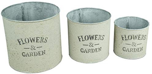 HRB 3er Set Blumentopf Gross Vintage rund, hochwertige Metall Blumenständer für Innen und Außen, die Pflanzkübel haben EIN Volumen von (Serie 3)