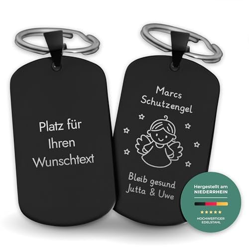 LAUBLUST Schutz-Engel Schlüsselanhänger mit Gravur | Personalisiertes Geschenk | Schwarz, inkl. Geschenkbox
