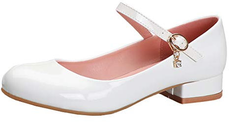 MISSUIT Damen Lack Pumps mit Riemchen Flach Mary Jane Flat Damenschuhe Kleid Schuhe(Weiß,40)
