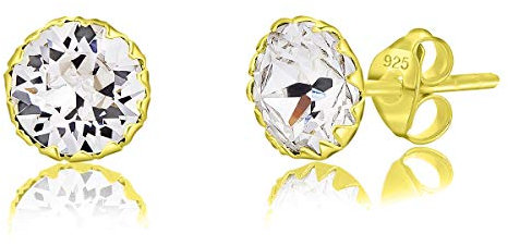 Orecchini Brillanti Donna Argento 925 Placcati Oro 24K - Orecchini Lobo Donna Oro con Brillantini Stile Diamante - Ipoallergenici per Pelli Sensibili - Diametro 6 mm