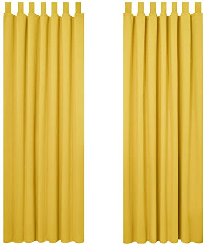 Deconovo Vorhänge Blickdicht mit Schlaufen Verdunkelungsvorhänge Thermo gardinen Schlafzimmer Thermogardinen Kälteschutz, 290x140 cm(HöhexBreite), Senfgelb, 2er Set
