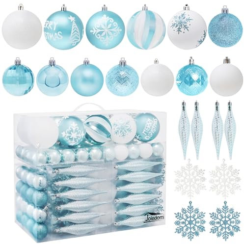 Joiedomi 133 Stück Weihnachtsschmuck, sortiert, bruchsichere Weihnachtsschmuck für Feiertage, Innen- und Außenbereich, Partydekoration, Baumschmuck und Veranstaltungen (blau und weiß)