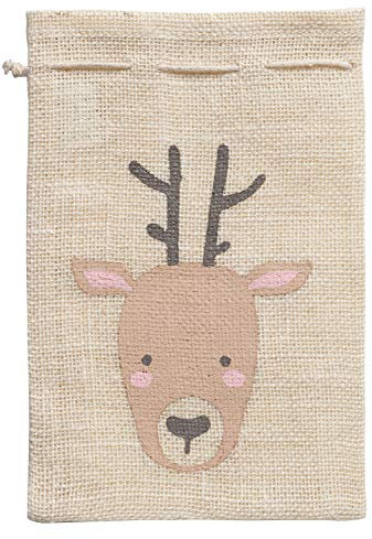 folia J 651 - Jutesack Rentier, natur, ca. 17 x 25 cm, verschließbar mit Zugband, zum individuellen Befüllen und Verpacken von Geschenken
