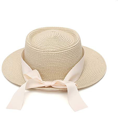 EOZY Chapeau Gondolier Femme Chapeau Panama Large Bord Chapeau de Soleil Anti UV Chapeau de Canotier pour Printemps Été avec Ruban