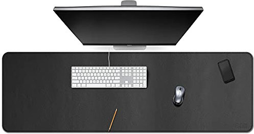Cacoy 140x40 cm Leder Schreibtischunterlage, Große Gaming Mauspad XXL, Unterlage Erweitertes Schreibtisch Unterlegmatte, Wasserdichte PU Leder Schreibtischschutzmatte für Büro und Zuhause, Schwarz