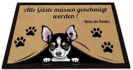 BAGEYOU Benutzerdefinierte Fußmatte mit Meinem Liebeshund Chihuahua Hund Alle Gäste müssen genehmigt Werden Bodenmatte 60 x 40 cm