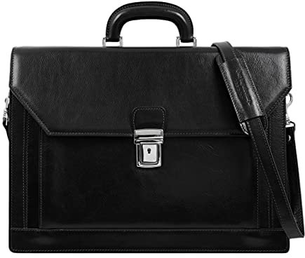 Time Resistance Aktentasche für Herren - Aus 100% Leder - Handgefertigt in Italien - Arbeitstasche - Businesstasche – Schwarze Umhängetasche