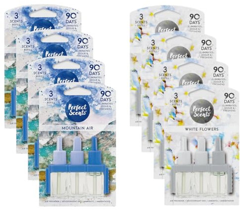 Perfect Scents 8 x 3 Scents Refill Air Freshener - Compatible with 3volution White flowers & Mountain Air + FabFinds Mug