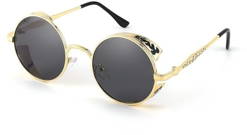 FEISEDY Retro Steampunk Sonnenbrille Polarisiert Runde Brille mit Metallrahmen für Herren Damen Halloween Party B2820