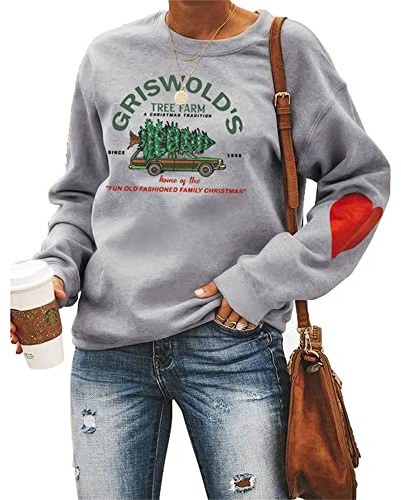 Damen-Sweatshirt „Griswold's Tree Farm“, mir rotem Herz, Weihnachten, Familie, Grafik, ästhetisch