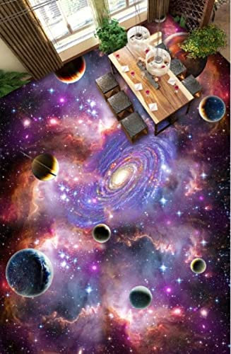 Pvc-Bodenbelag-Rolle Pvc-Selbstklebende 3D Lila Galaxy Planet Rutschfeste Wasserdichte Foto Selbstklebende Boden Wandbild Aufkleber Tapete Wandbild Wanddruck,430X300Cm Dasserdichte Abnehmbare Boden