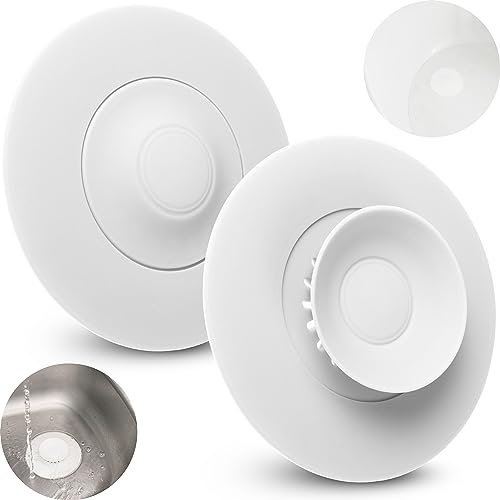 Tappo Lavandino Silicone Bianco, 2 pz, Ø 11 cm, Filtro Scarico Universale, Filtro Incorporato per Rifiuti e Capelli, Per Scarichi Lavelli, Lavabi e Vasche da Bagno con Fori di Scarico Ø 80 mm, sieve
