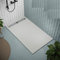 Piatto doccia in mineralmarmo bianco superficie ad effetto pietra ardesia, serie Cannes, slim 3 cm, rivestito di Gelcoat, antiscivolo