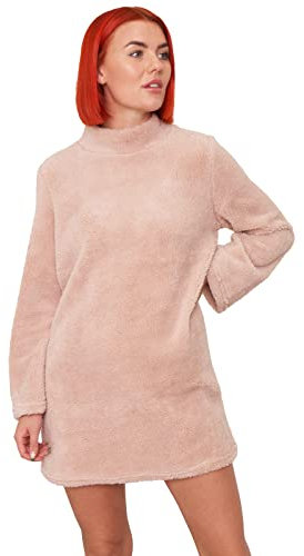 OHS Abito T-Shirt, Collo Alto Vestito Casual, Rosa Cipria, 42/44 IT Donna