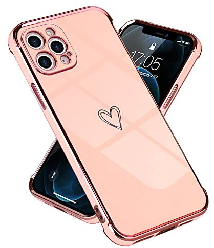 Lafunda kompatibel mit iPhone 12 Pro（6,1Zoll） Handyhülle Mädchen Liebesherz Silikonhülle weich TPU Hülle Ultra dünn Stoßfeste Schutzhülle Bumper Silikon case für iPhone 12 Pro Rosa