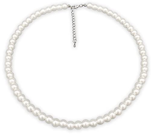 LIHELEI Perlenkette, 6mm Pearl Necklace, Silber Imitation Perle Halskette Damen, Pearl Orb Choker, Perlenkette für Herren, Hochzeit Braut Schmuck Accessoires -45cm Länge