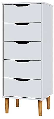 Panana Modern 4/5 Chest Of Drawers with Metal Runner Wooden Bedroom Storage Cabinet Cupboard Unit For Hallway Living Room Furniture (White, Chest of 5 Drawers)