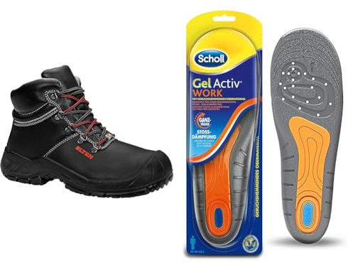 ELTEN Sicherheitsschuhe Renzo XXW Mid ESD S3, Herren, leicht, schwarz, Stahlkappe - Größe 43 & Scholl GelActiv Einlegesohlen Work für Arbeitsschuhe in 40-46,5 1 Paar Gelsohlen