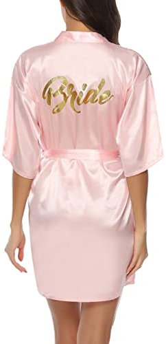 Sumeyuyu Vestaglia Bride Bianca in Raso da Donna,Accappatoi Vestaglia da Sposa Camicia da Notte,Damigella Vestaglia in Raso Pigiama Kimono