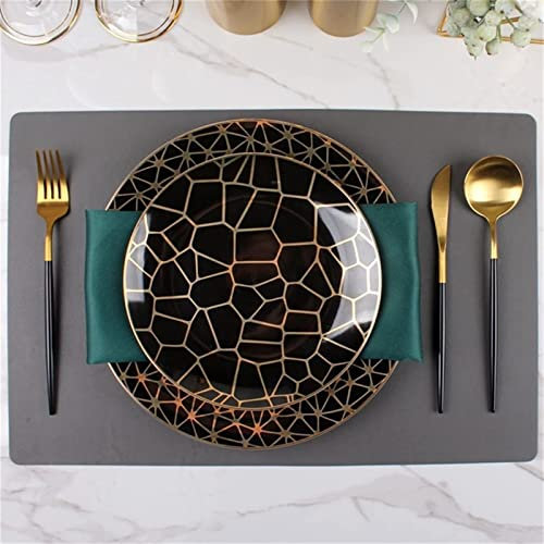 TATSEN Ensemble de Couverts géométriques Noir et Or Assiette Occidentale Restaurant Table à Manger Assiette Table Tapis Serviette