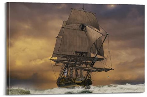 KYNA Vintage Segelboot Poster Mittelalter Maritime Segelschiff Schooner Poster Dekorative Malerei Leinwand Wandposter und Kunstbild Druck Moderne Familie Schlafzimmer Dekor Poster 40 x 60 cm