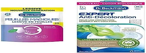Lot de Dr. Beckmann FEUILLES MAGIQUES Lessive en feuilles L'ÉCLATANTE25 feuilles + Dr. Beckmann - Lingette Anti-Décoloration Réutilisable x1 - Protection contre la décoloration jusqu'à 30 lavages
