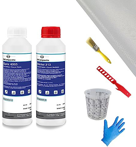 DD Composite Reparatursets Epoxidharz mit Härter, Glasfilamentgewebe und Zubehör für Auto, Boot, Modellbau, Epoxidharz Reparatursets:0.375kg + 2m²