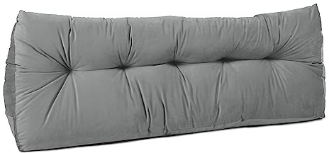 Lancashire Textiles 20 x 50 x 150cm (King Bed) Luxury Velvet Triangular Wedge Bedroom Headboard Cushion - Headboard Bolster Support Pillow for Bed, Sofa, Chair - Grey - Made in Britain