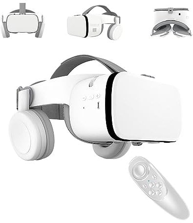 VR Headset for Phone Virtual Reality headsets with Remote Control, Mobile VR 3D Video Glasses Goggles for Movies & Play Games, Compatible for iPhone Android Phones (White)