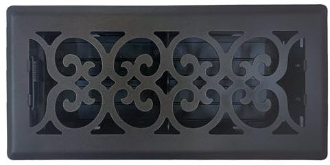 Sierra Grates 4 x 12 Victorian Floor Register in Cast Iron Black - Vent Covers for Home Floor- Decorative Air Vent Covers- Floor Register 4” x 12” (Duct Opening)